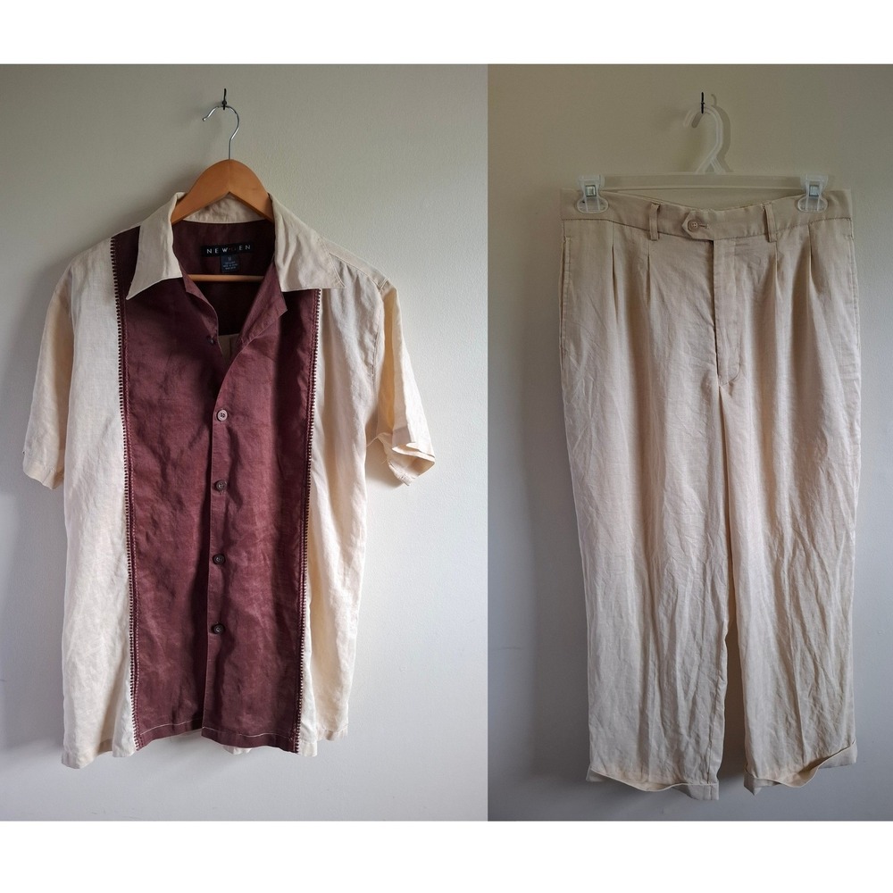 Vintage Y2K Boho 100% Linen Lightweight Matching Set Festival Cruise Relaxed M